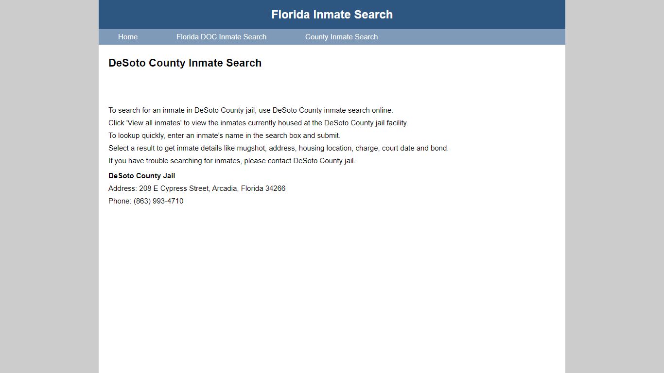 DeSoto County Jail Inmate Search